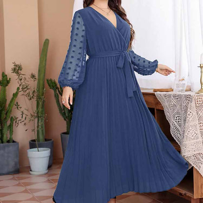 Solid Color Jacquard Curvy Pleated Dresses Wholesale Plus Size Clothing