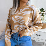 Fashion Print Casual Crew Neck Long Sleeve Knit Tops Wholesale Sweater