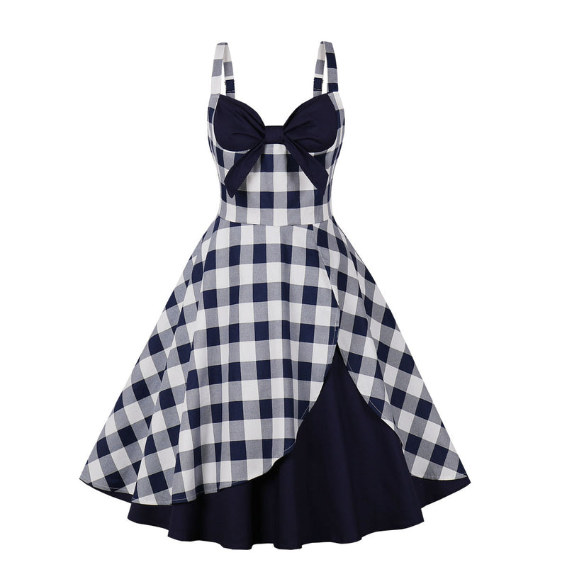 Printed Bowknot Sling Swing 80'S Vintage Dress Wholesale Dresses