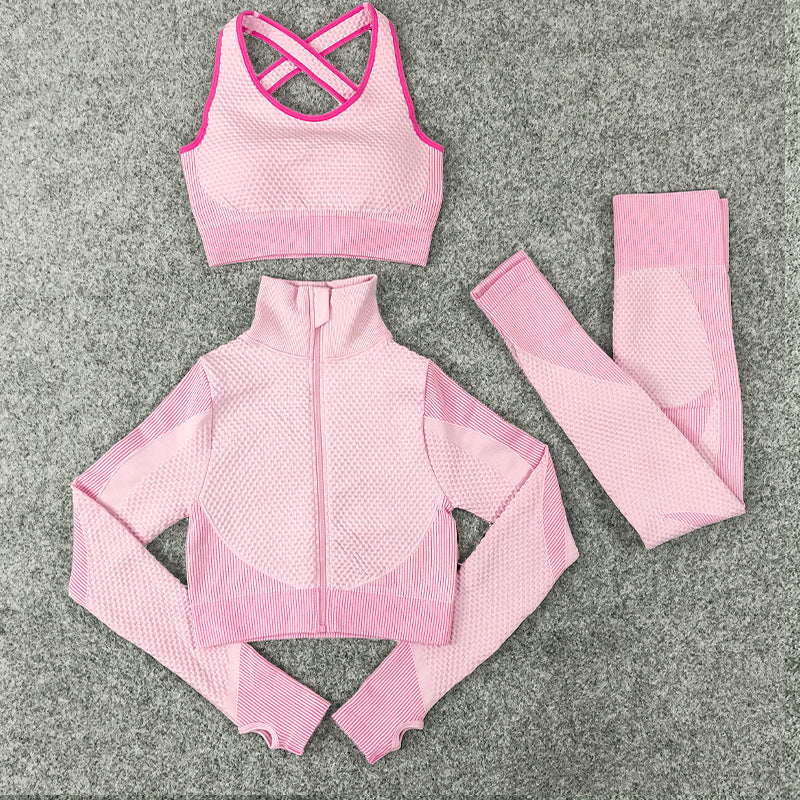 Seamless Knit Yoga Suits Sexy Fitness Sports 3pcs Sets Wholesale Activewear