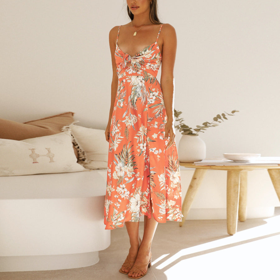 Floral Print Sexy Slim Slit Slip Dress Wholesale Dresses