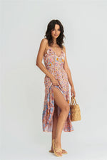 Boho Style Print Ruffles Beach Vacation Sling Maxi Dresses Wholesale Bohemian Dress For Women
