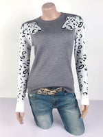 Casual Color-Blocking Print Tops Loose Long Sleeve Wholesale Sweater