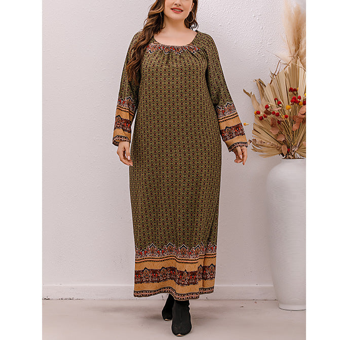 Crew Neck Loose Curvy Maxi Dresses Wholesale Plus Size Clothing