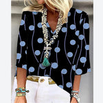 Fashion Loose Polka Dot V-Neck Tops Casual Wholesale Womens Long Sleeve T Shirts