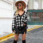 Low-Cut Plaid Single-Breasted Cardigan Sweater Wholesale Women Top