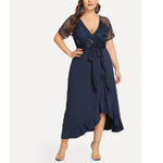 Deep V Irregular Hem Waist Trimming Fashion Sequin Curvy Dresses Wholesale Plus Size Clothing