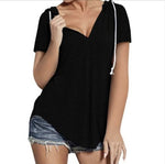 Solid Color V-Neck Sports Loose Short Sleeve Women'S Tops Casual Wholesale T-Shirts