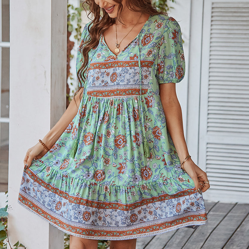 Printing Short-Sleeve Wholesale Bohemian Dress For Women