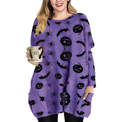 Crew Neck Long Sleeve Halloween T-Shirt Dress Wholesale Dresses