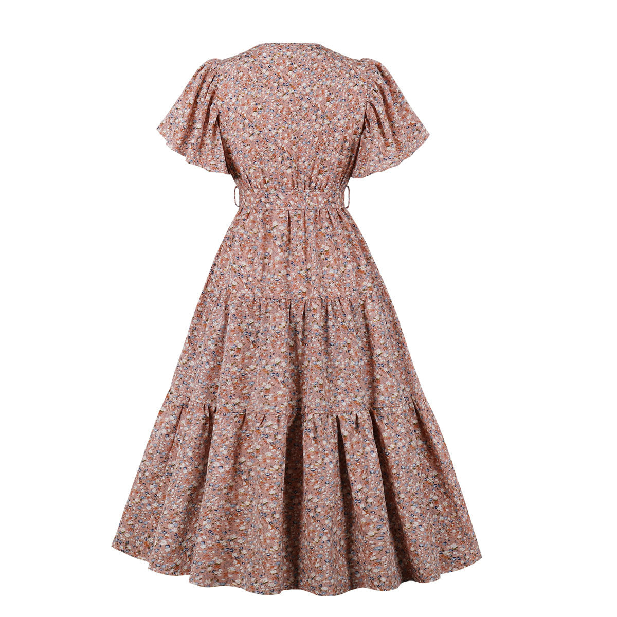 Tie-Up Elegant Floral Print Smocked Dress Wholesale Dresses