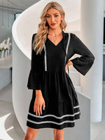 Ruffled Collar Lace-Up Flared Sleeve Casual Smocked Dress Wholesale Dresses