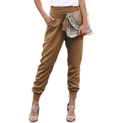 Elastic Waist Cropped Slim Fit Slit Linen Trousers Wholesale Women Pants