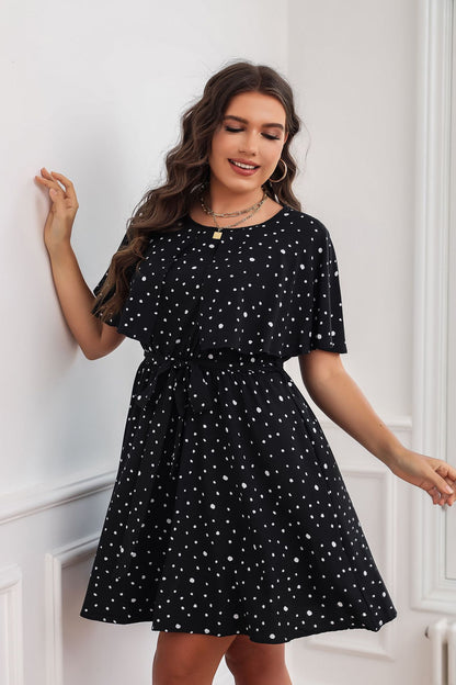 Polka Dot Print Short Sleeve Round Neck Wholesale Plus Size Dresses