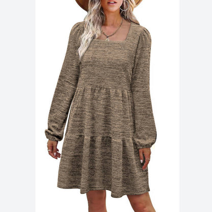 Square Neck Long Sleeve Casual Smocked Dress Wholesale Dresses