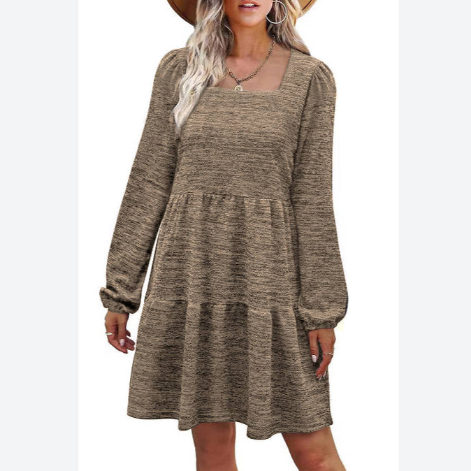 Square Neck Long Sleeve Casual Smocked Dress Wholesale Dresses