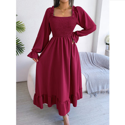 Casual Square Neck Flared Swing Ruffle Dress Wholesale Dresses