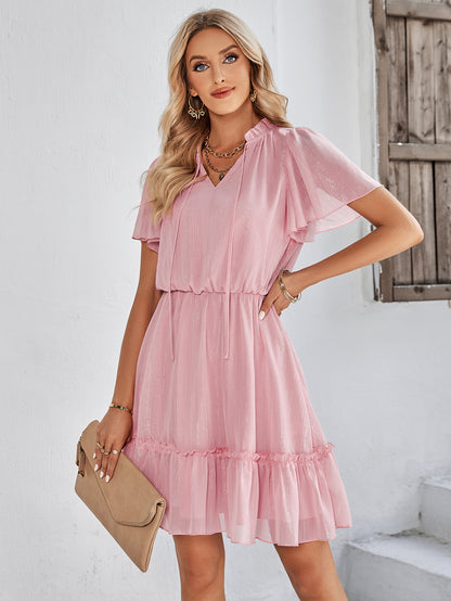 Casual V-Neck Solid Color Swing Dress Wholesale Dresses