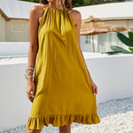 Plain Sleeveless Halterneck Wholesale Swing Dresses For Women Summer