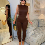 Sleeveless Tie Cutout Round Neck Solid Color Sports Jumpsuit Wholesale Women'S Clothing