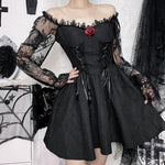Dark Three-Dimensional Floral Lace Long-Sleeved A-Swing Princess Dress Wholesale Dresses