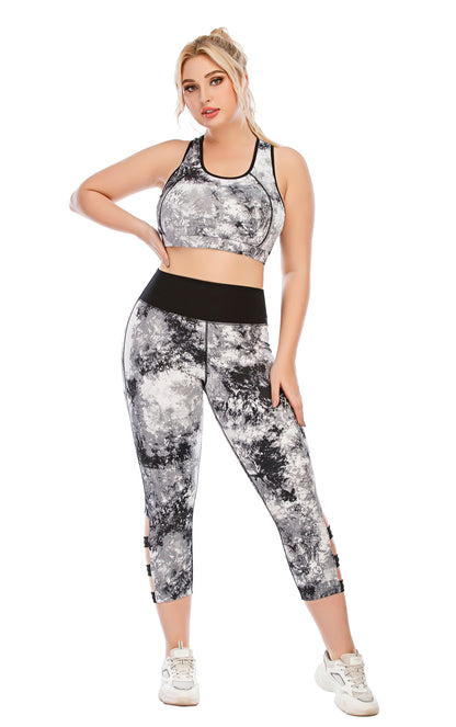 Tie Dye Print Tight Sport Bra & Leggings Yoga Suits Curvy Fitness Workout Plus Size Two Piece Sets Wholesale