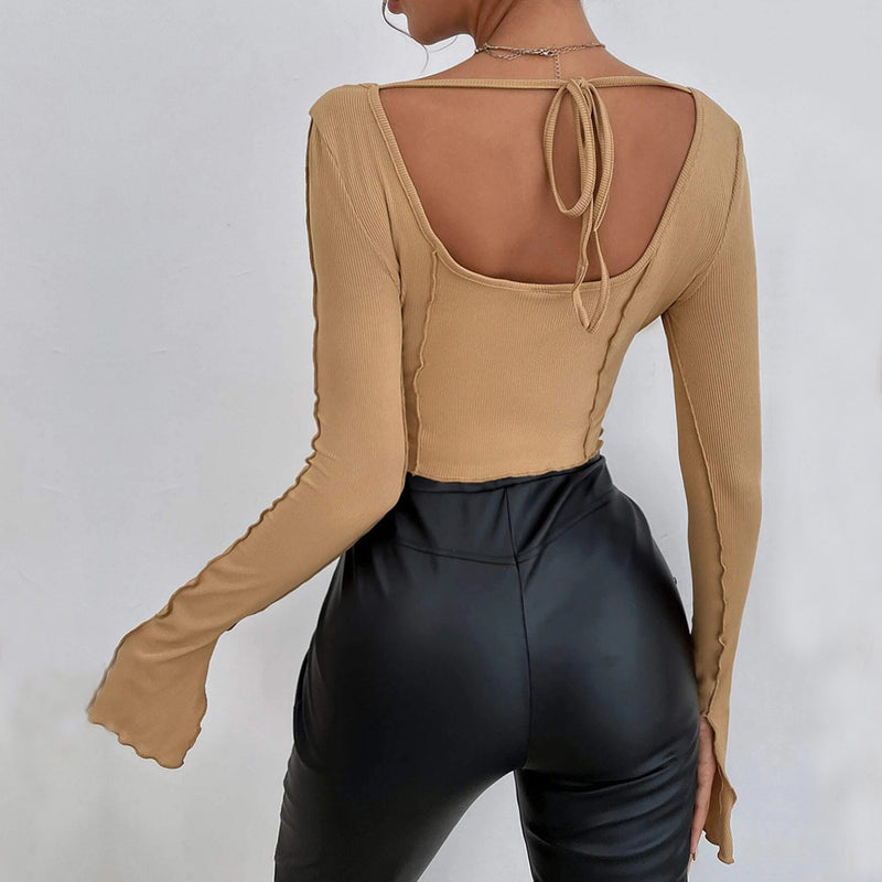 Square Neck Solid Color Close Fitting Wholesale Crop Tops Fashion