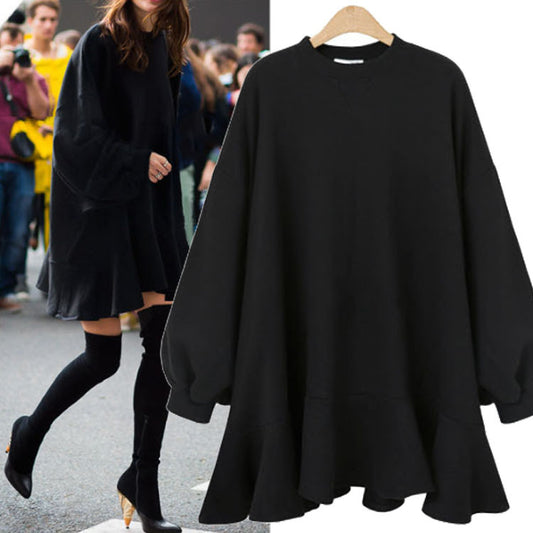 Round Neck Lantern Sleeve Sweatshirt Dress Wholesale Clothing