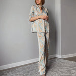 Printed Long-Sleeve Shirts & Pants Satin Suits Wholesale Women'S 2 Piece Sets