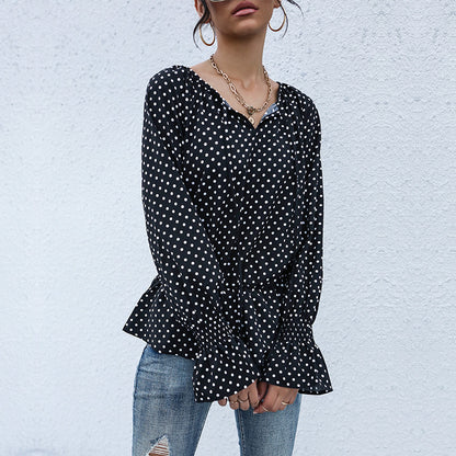 Retro Polka Dot Print Long Sleeve Blouse Wholesale Womens Tops