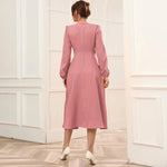 Puff Sleeve V-Neck Wide Swing Ladies Midi Dress With Belt Elegant Wholesale Dresses Business Casual Women