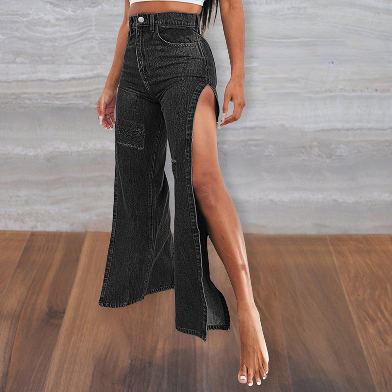 Sexy Wide-Leg Shredded Women'S Denim Trouser Wholesale Jeans
