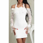 One-Shoulder Lace Long-Sleeved Solid-Color Design Mini Dress Wholesale Dresses