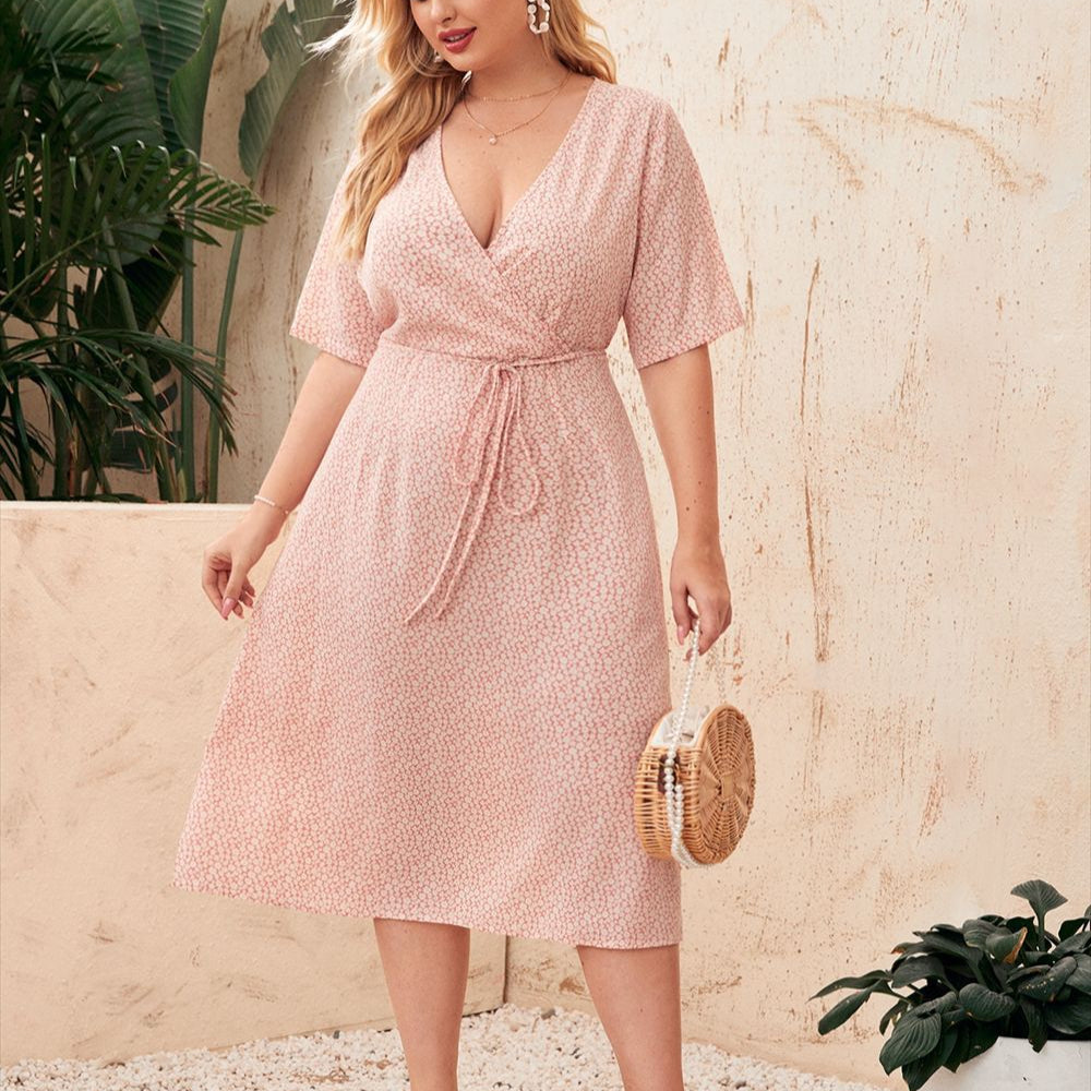 Floral Print Chiffon Summer Curvy Dresses Wholesale Plus Size Clothing