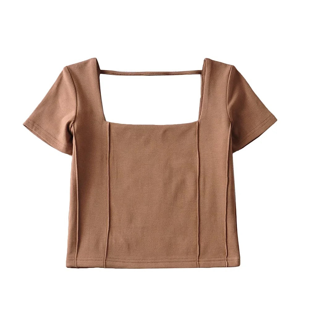 Sexy Square Collar Solid Color Backless Short T-Shirt Wholesale Crop Tops