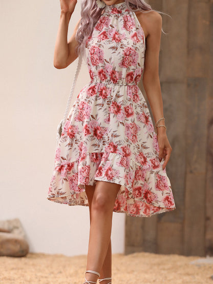 Fashion Floral Dress Sleeveless High Waist Casual Wholesale Dresses