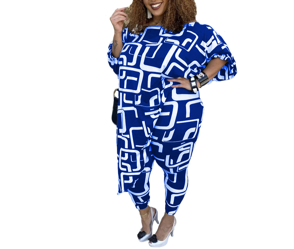 Irregular Print Wholesale Plus Size 2 Pieces Set