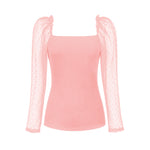 Polka Dot Lace Sleeve Rib Shirt Women'S Blouse Wholesale Women Tops