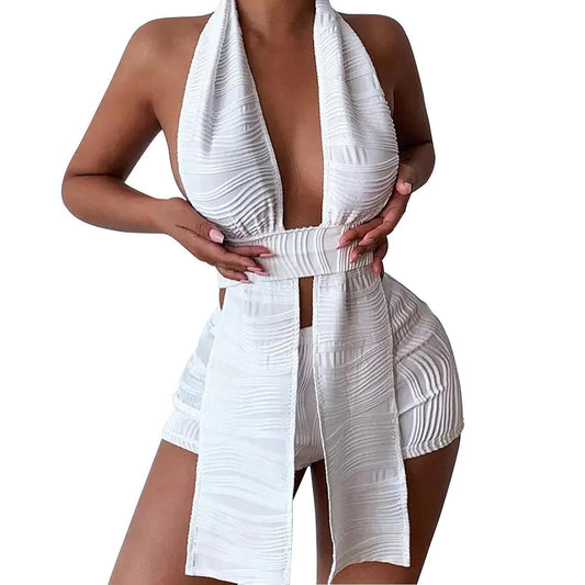 Ruched Backless Tassels Tops & Shorts Wholesale Women'S 2 Piece Sets