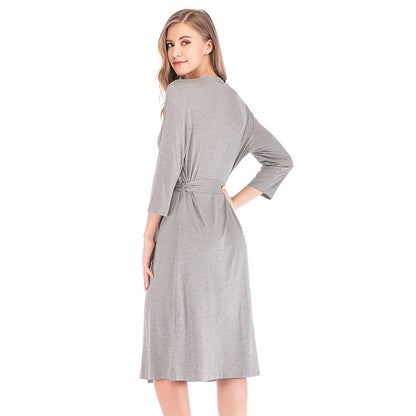 3/4 Sleeve Lace-Up Modal Loose Women Nightgown Wholesale Loungewear