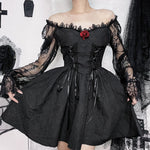 Dark Three-Dimensional Floral Lace Long-Sleeved A-Swing Princess Dress Wholesale Dresses