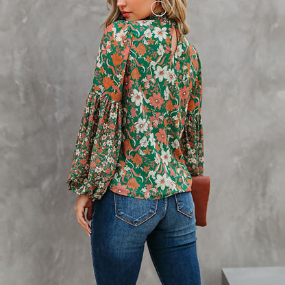 Loose Floral Printed Casual Wholesale Blouse Lantern Sleeves