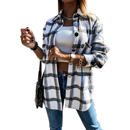 Lapel Collar Plaid Shirt Jackets Wholesale Clothing