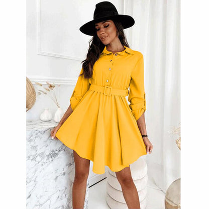 Casual Single-Breasted Shirt Dress Long Sleeve Solid Color Wholesale Dresses With Belt