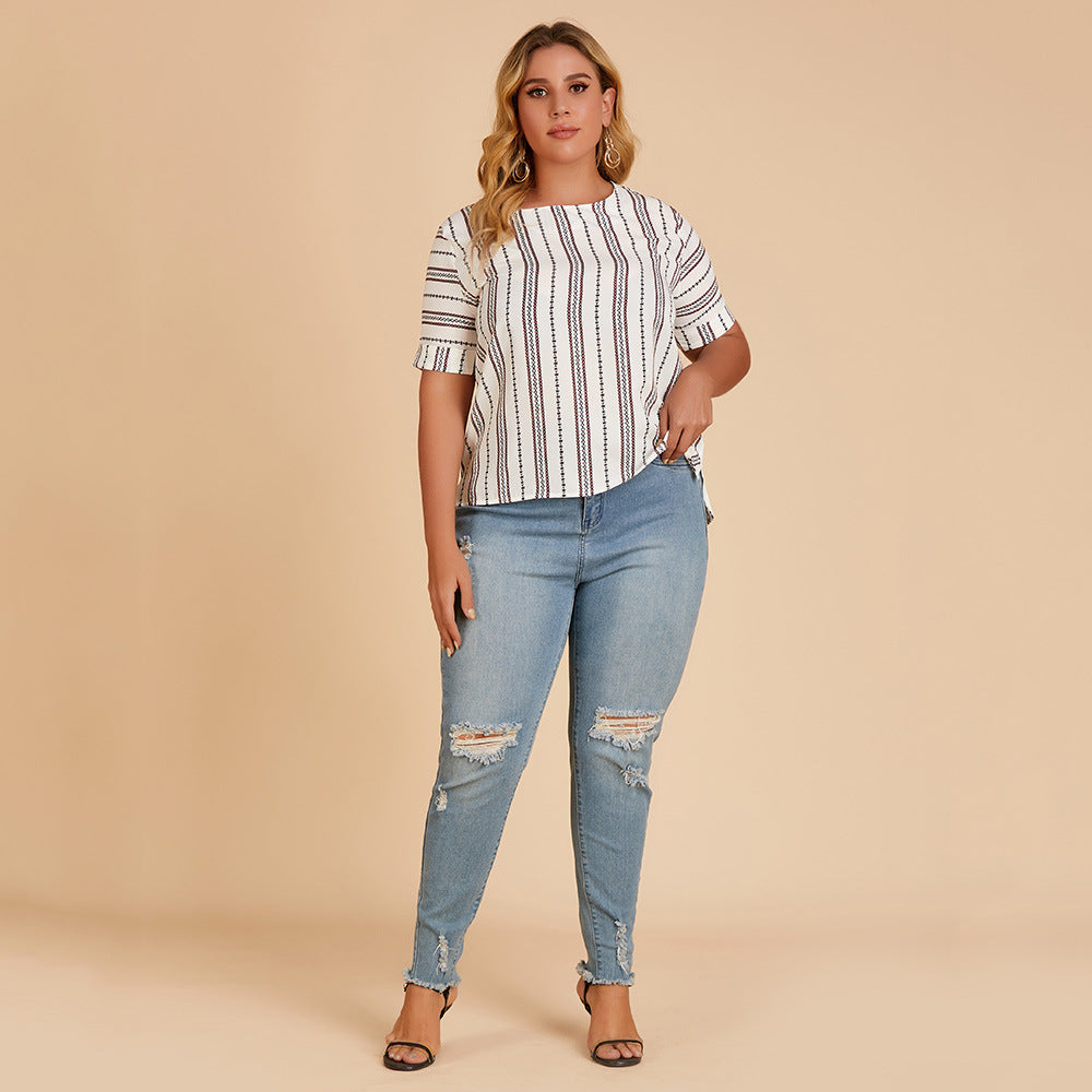 Plus Size Casual Striped Top Women Wholesale