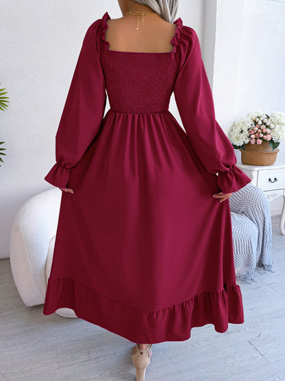 Casual Square Neck Flared Swing Ruffle Dress Wholesale Dresses