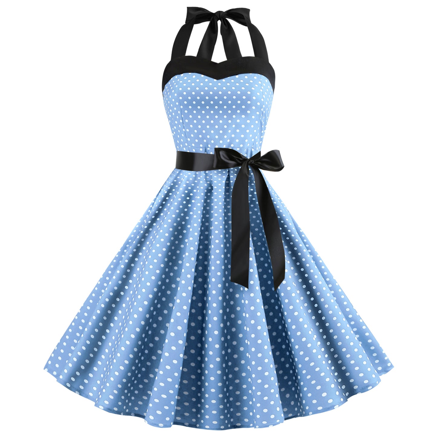 Polka-Dot Retro Halter Floral Midi Dress Wholesale For Valentine'S Day