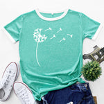 Fashion Patchwork Contrast Dandelion Print Tops Short Sleeve Womens T Shirts Wholesale