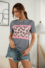 Short Sleeve Round Neck Leopard Print Casual Womens Tops Wholesale T Shirts Summer