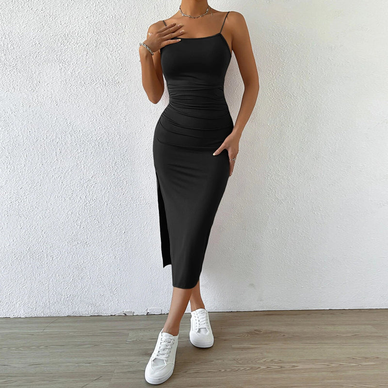 Sexy Backless Slit Bag Hip Midi Sling Dress Wholesale Dresses